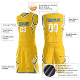 Custom Yellow Basketball Uniform Print Name Number Athletic V Neck Mesh Jersey Design Your Own